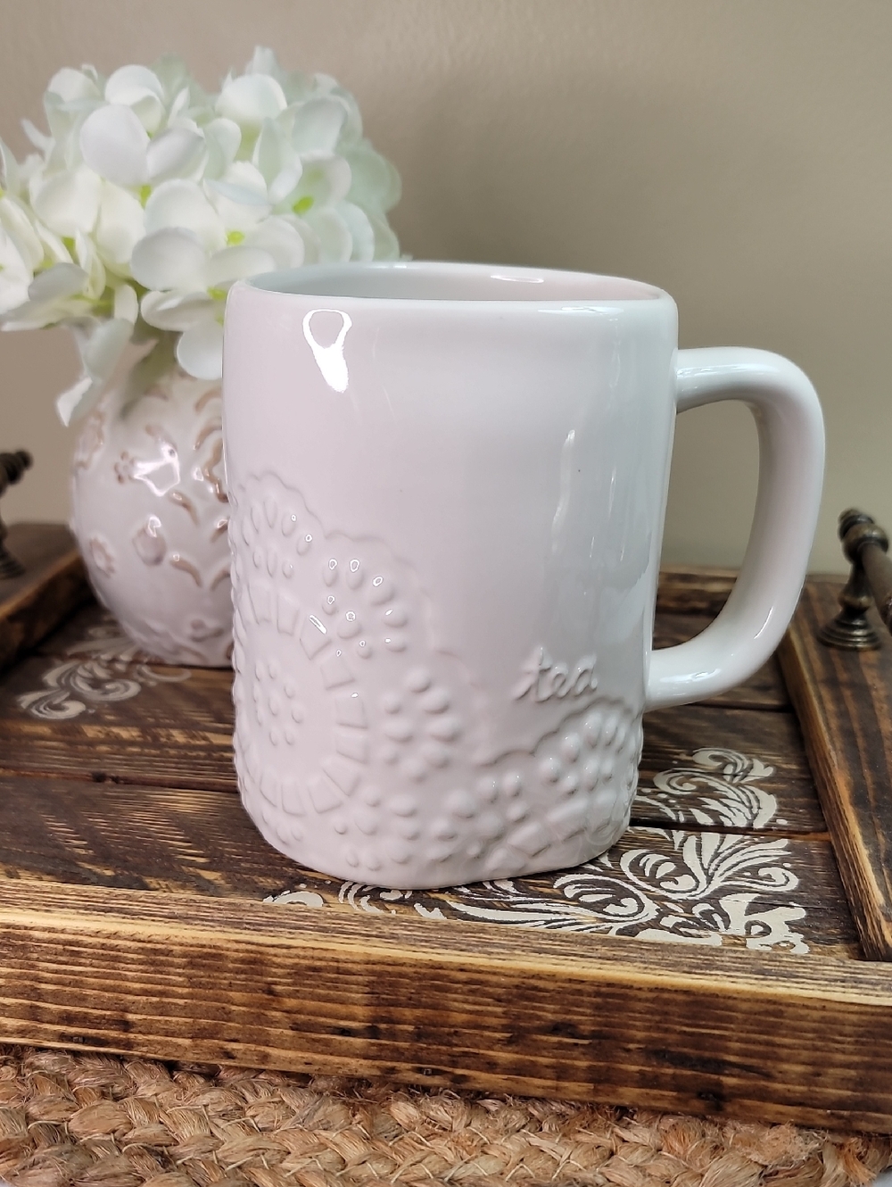 Rae Dunn Embossed Ceramic Tea Mug